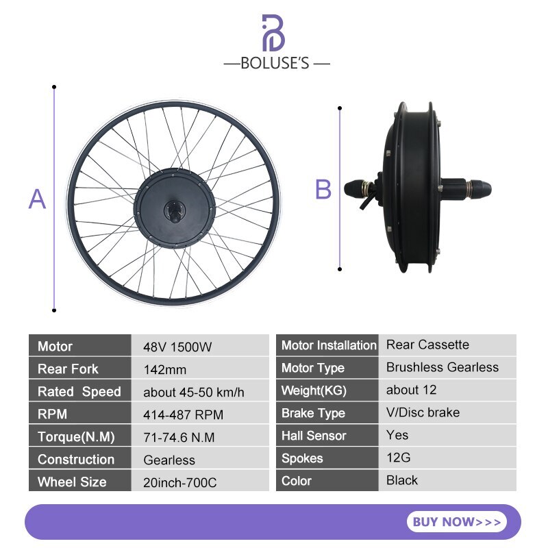 48V 1500W Electric Bicycle Conversion Kit Rear Cassette Wheel Hub Motor