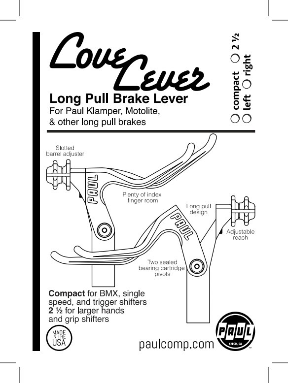 Paul Component Love Lever 2.5 Brake Lever – Right-Hand – USA Made – Gloss Black