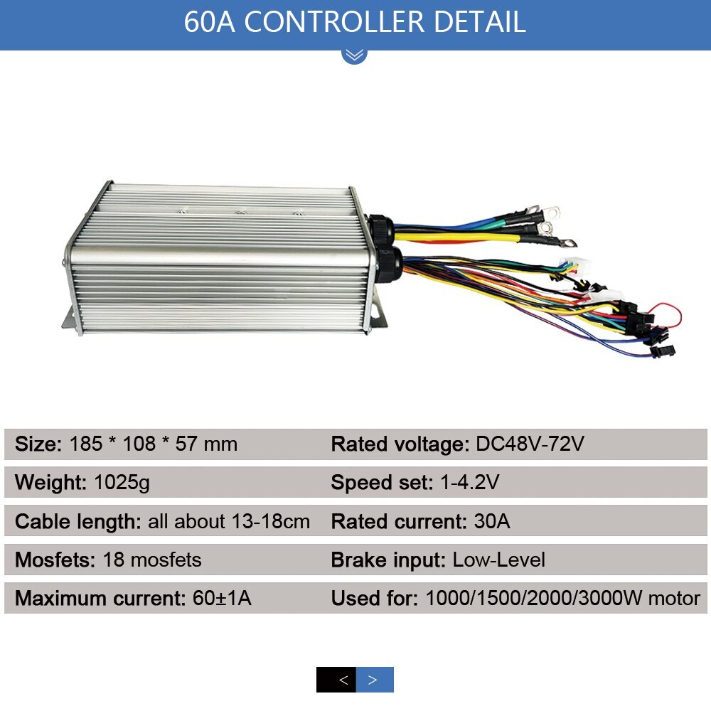 Electric Bicycle Controller 1000W 1500W 2000W 3000W 60A Sinewave Controller