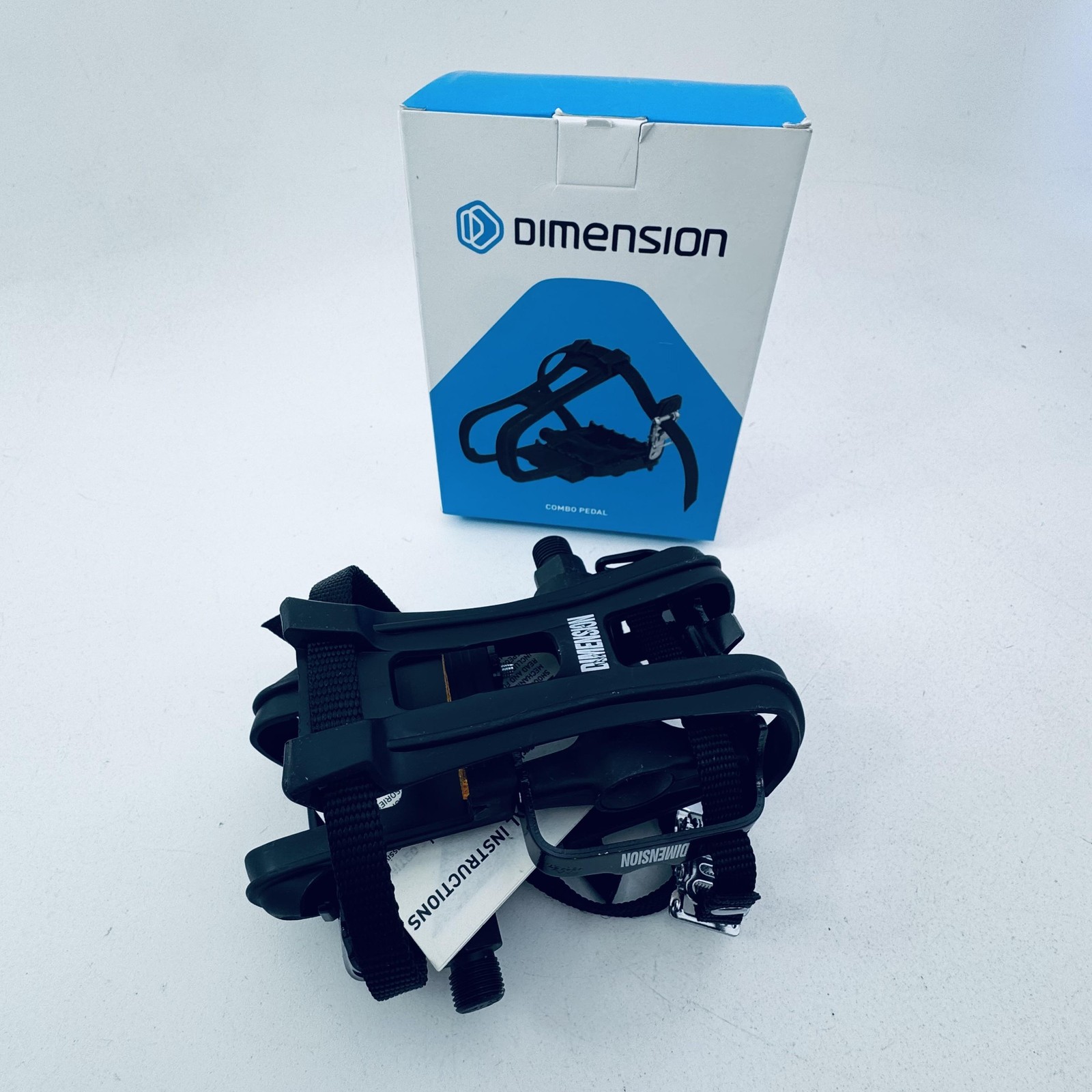 Dimension Sport Combo Pedals 9/16 In Black Toe Clips Straps Universal Bike A73