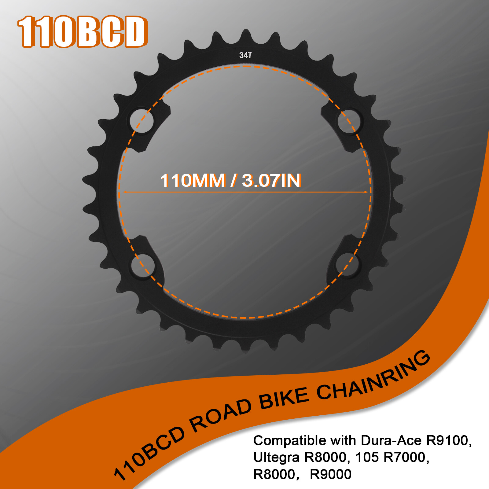 110 BCD Single/Double Bicycle Chainring 34/36/39/50/52/53T 4 Bolts for Shimano