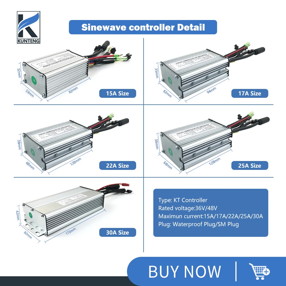 E-bike KT Controller 36 48V 250-1000W Sinewave SM/WP Plug Controller with Light