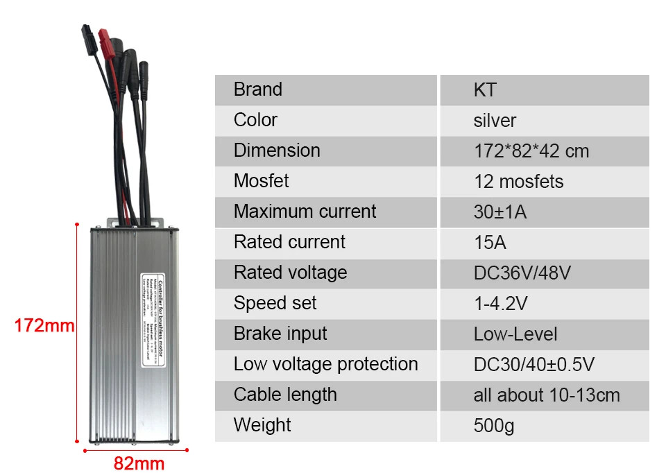 Electric Bike Waterproof Controller 15A-30A 50W-1000W Squarewave Controller