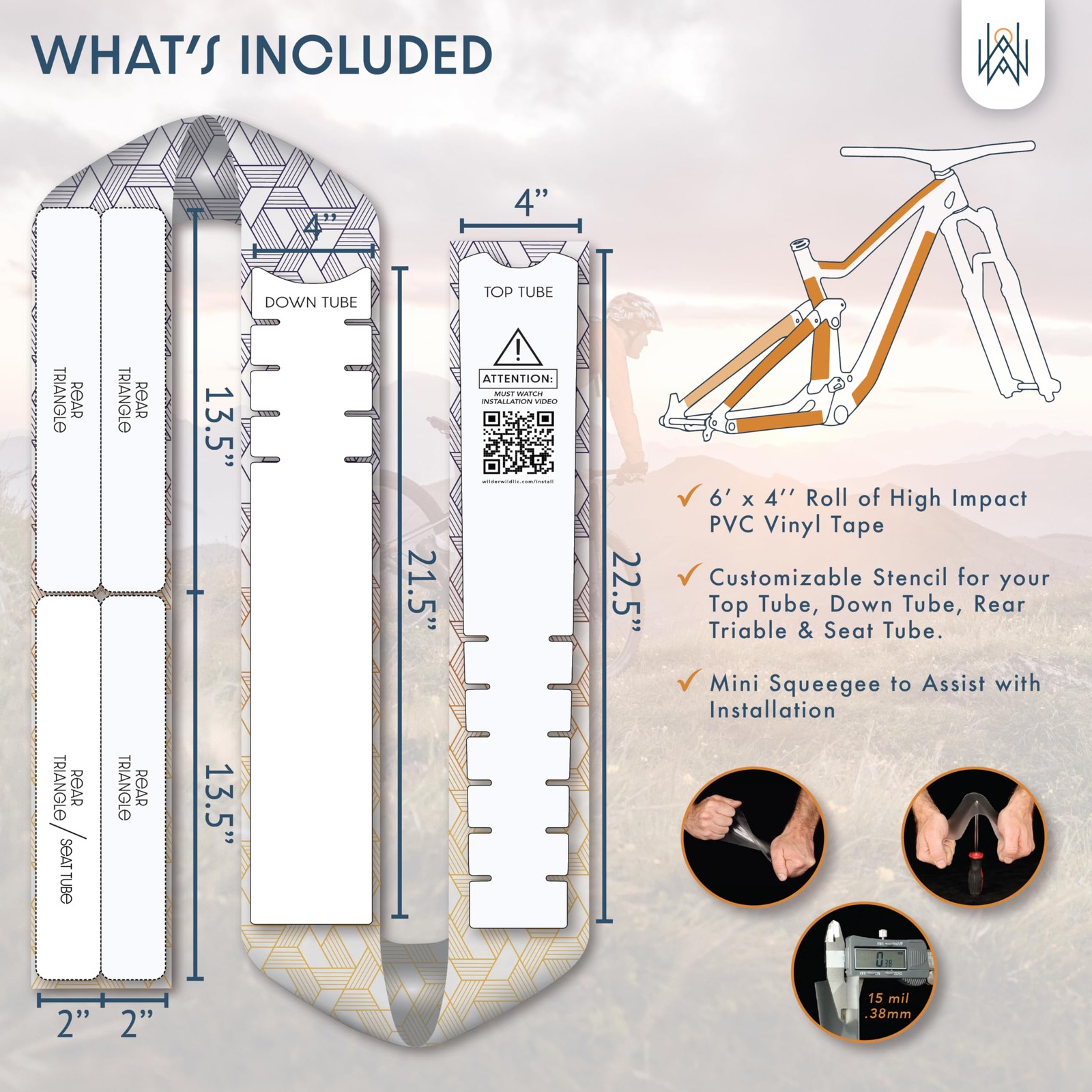 Bike Frame Protection Tape- High Impact Clear Vinyl Wrap Includes Tool (4”x72…