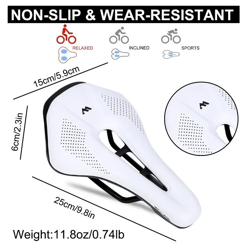 Road Bike Saddle Short Nose Hollow Ergonomic PU Leather Cushion Seat 340g