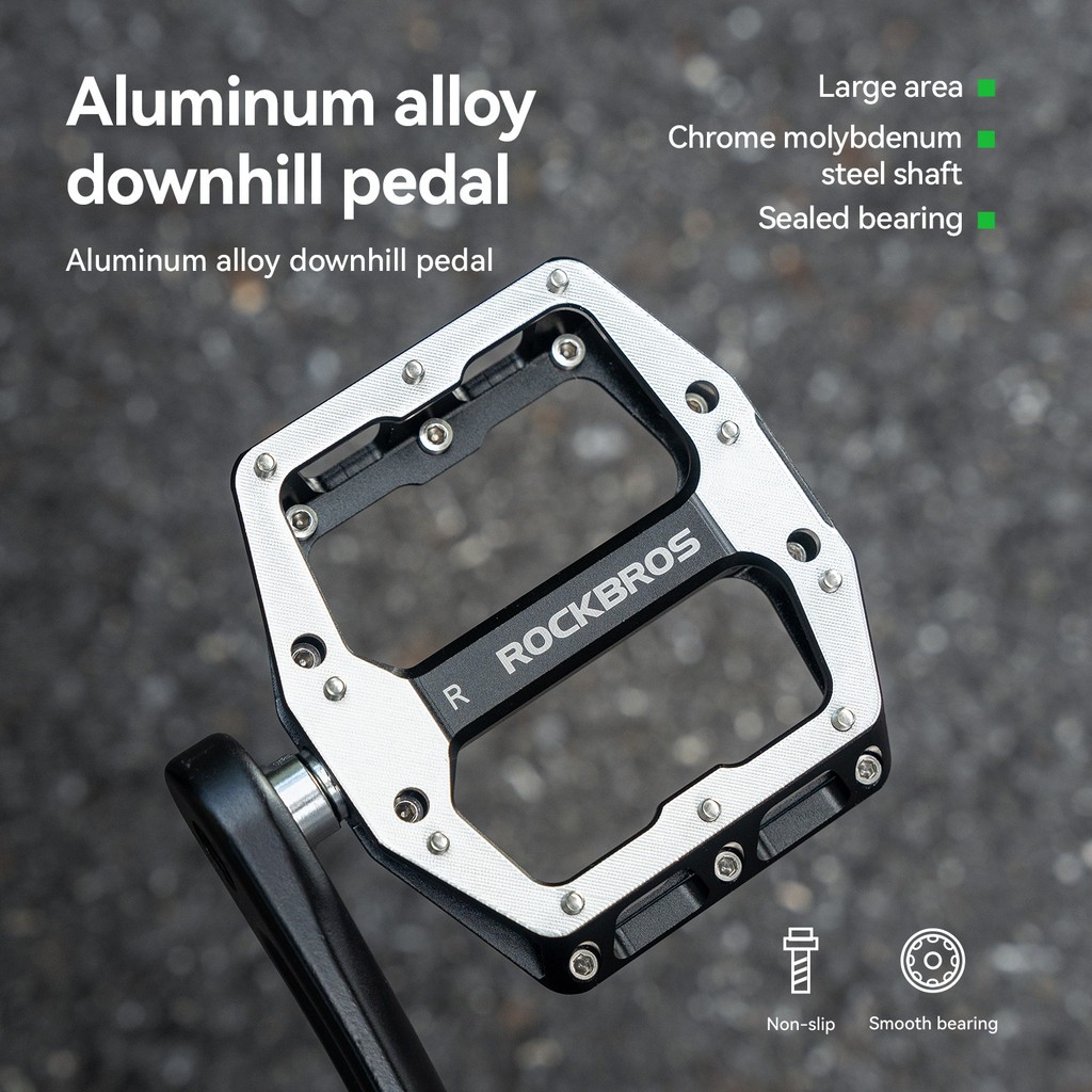 ROCKBROS Mountain Road Bike Pedals Wide Flat Aluminum Alloy Pedal Non-Slip 9/16″