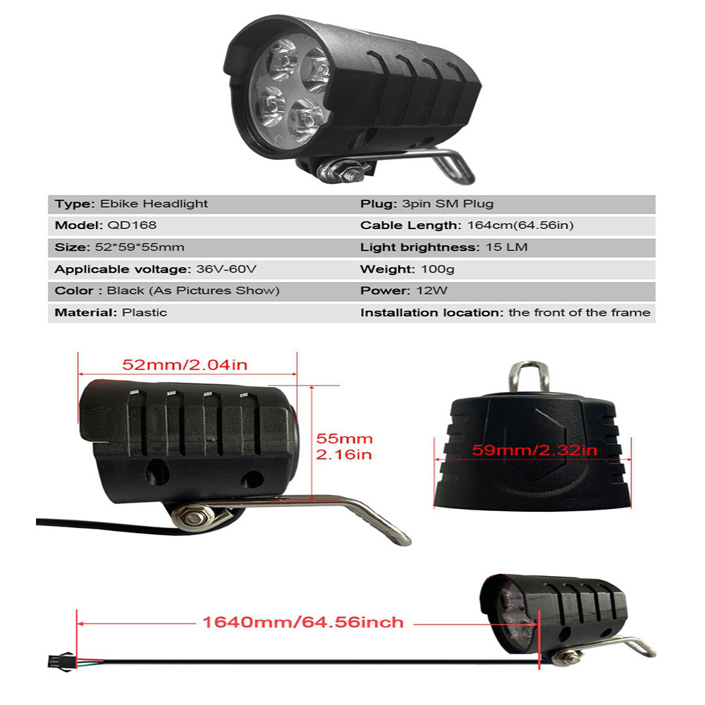 36V/48V/52V/60V 3 in 1 E-Bike Light set Headlight & Tail Light with Horn Switch