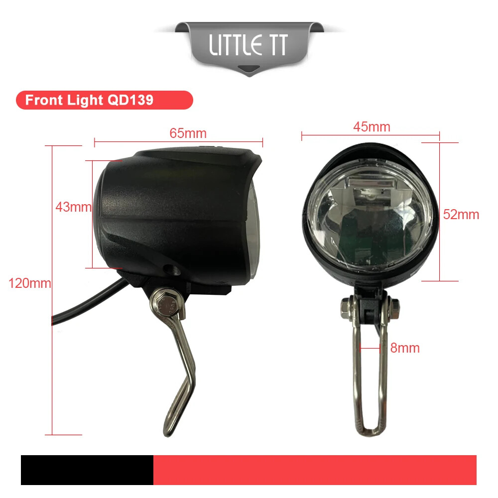 E-bike LED Headlight and E-Bike Rear Light 12V 24V 36V 48V 60V for Electric Bike