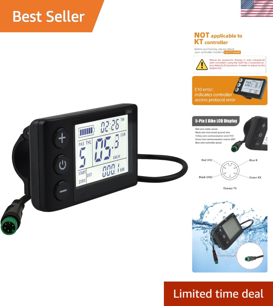 Lightweight Wireless Speedometer Odometer for 24V/36V/48V Electric Scooters