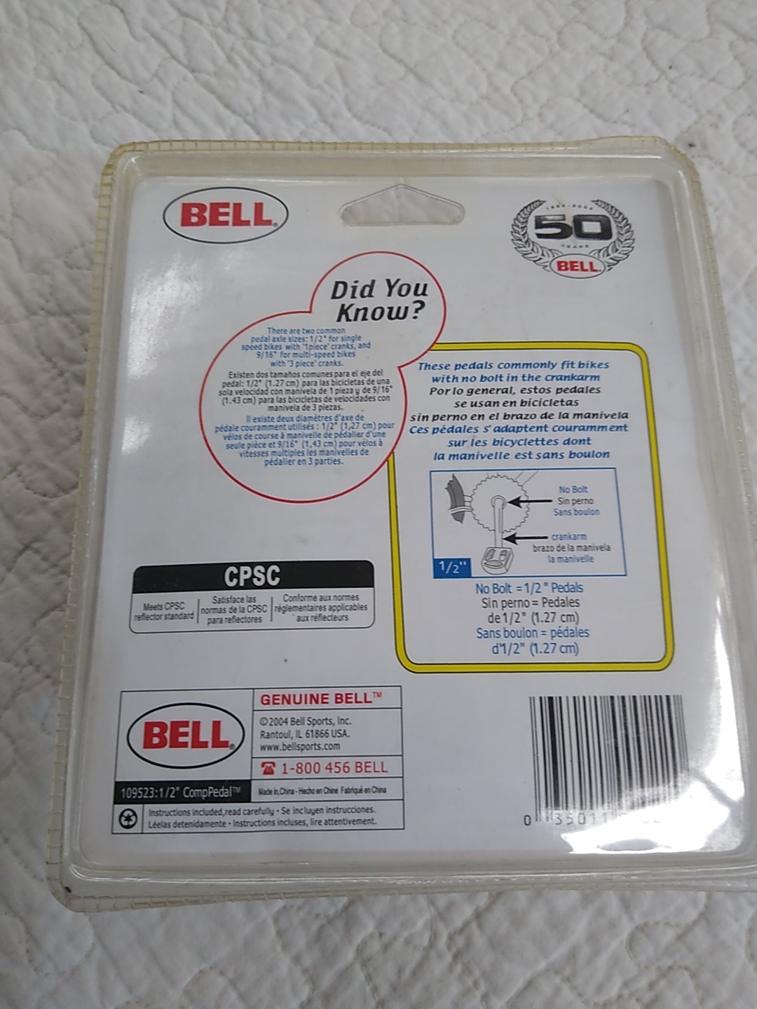 Bell Reflective Bicycle Pedals Left Right Fits Most 1/2″ Bike Axle One Pair New