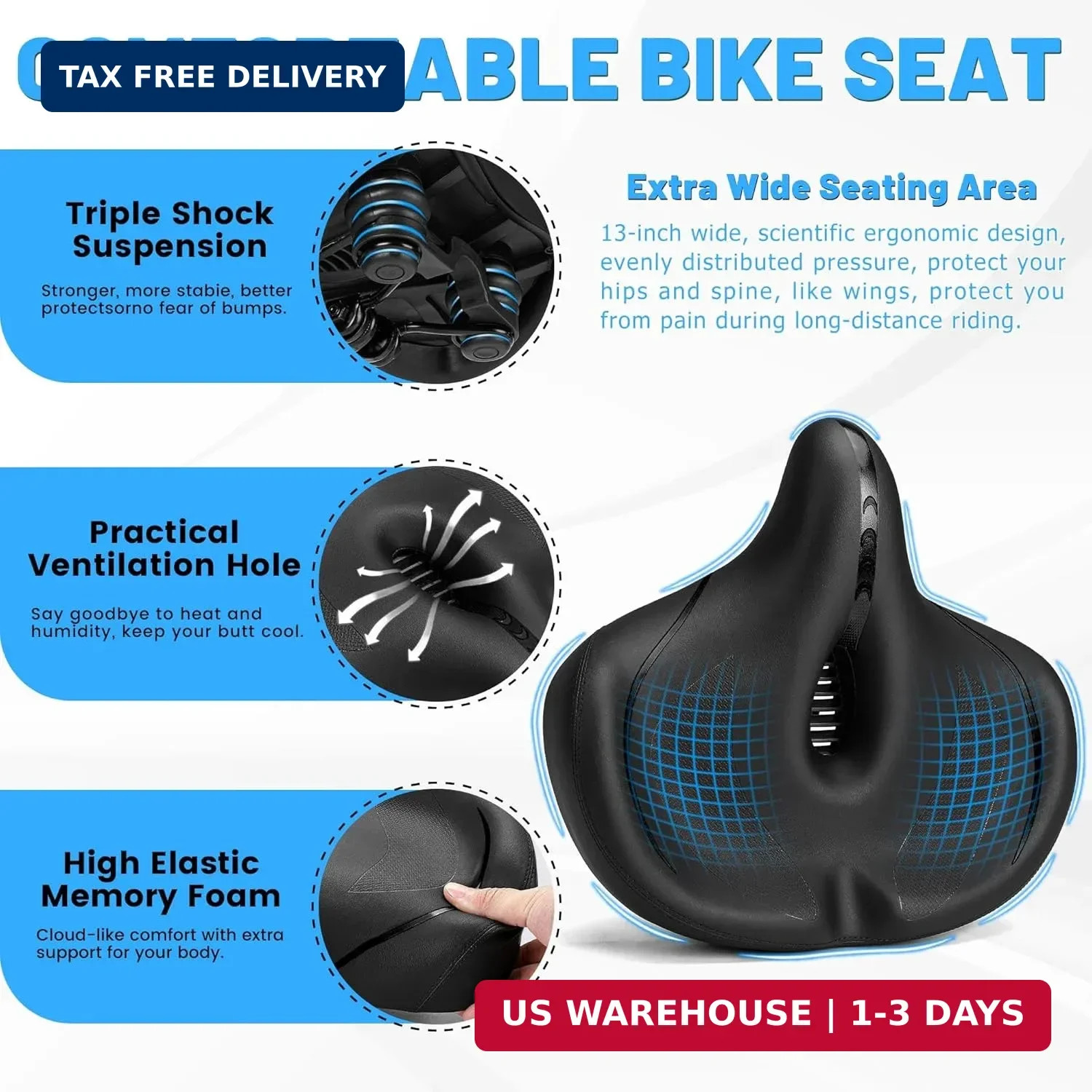 CDYWD Oversized Bike Seat for Men & Women Comfort, Extra Wide Bicycle Seat Cushi