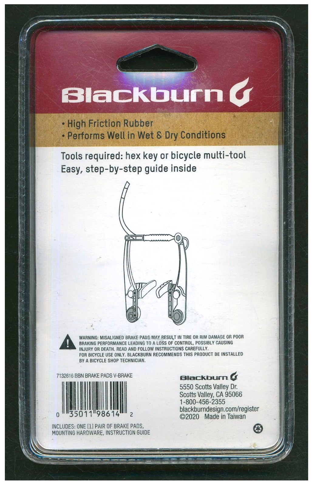 2 Blackburn Bike Brake Pads for V-Brakes L168