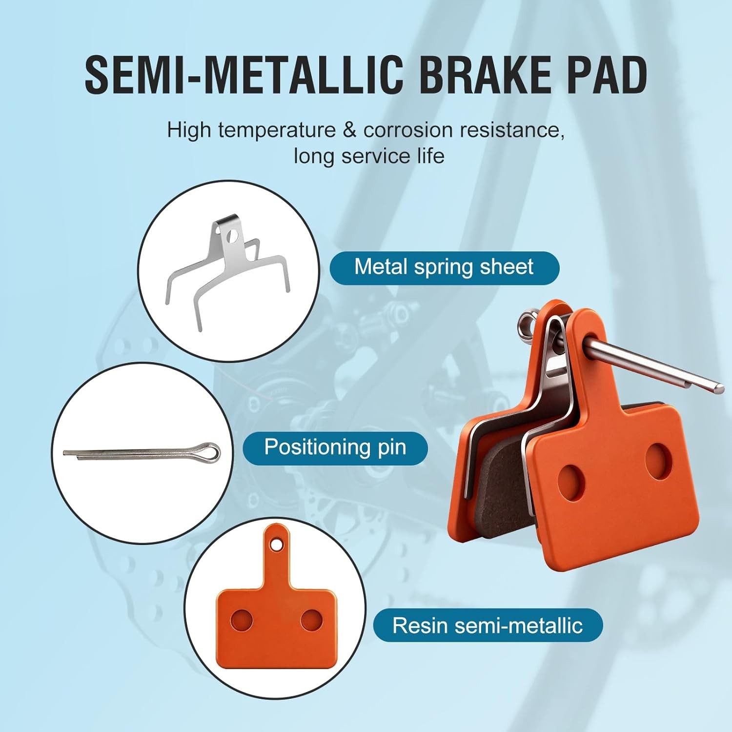 4 Pairs Bike Brake Pads, Disc Brake Pads (Resin,Semi-Metallic) for Mountain Bike