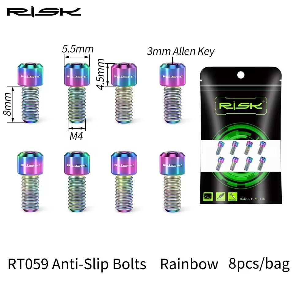 RISK 8-Piece MTB Bike Pedal Bolts M4×5MM Titanium Anti-Slip Pedal Pins