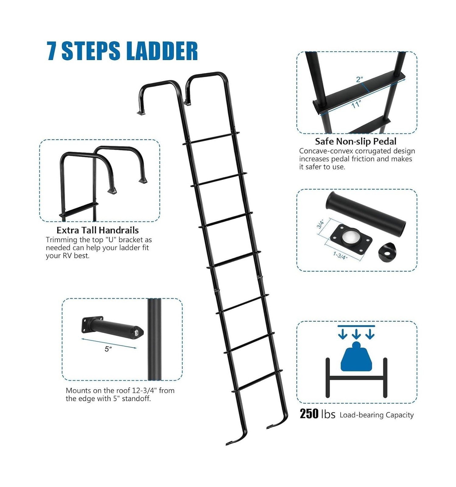 Universal Exterior RV Ladder, 7.6FT-8.4FT Aluminum Travel Trailer Ladder, 250…