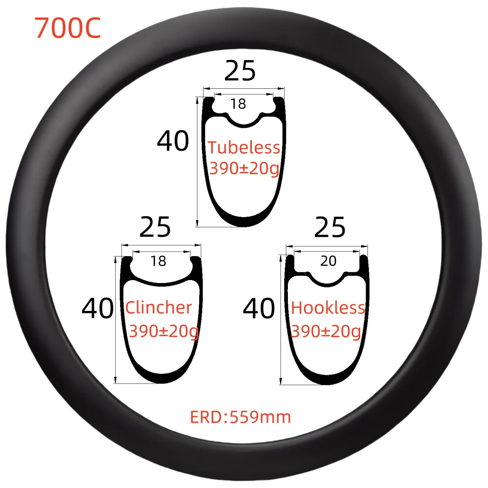 700C 25mm Wide 40mm Depth Superlight Carbon Road Bicycle Rims Tubeless/Clincher
