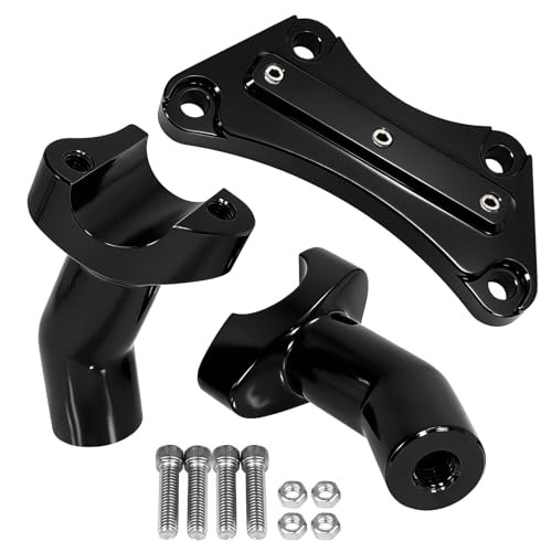 Black 1” Pullback Handlebar Risers and Top Clamp Kit 3.5″ Tall for Harley