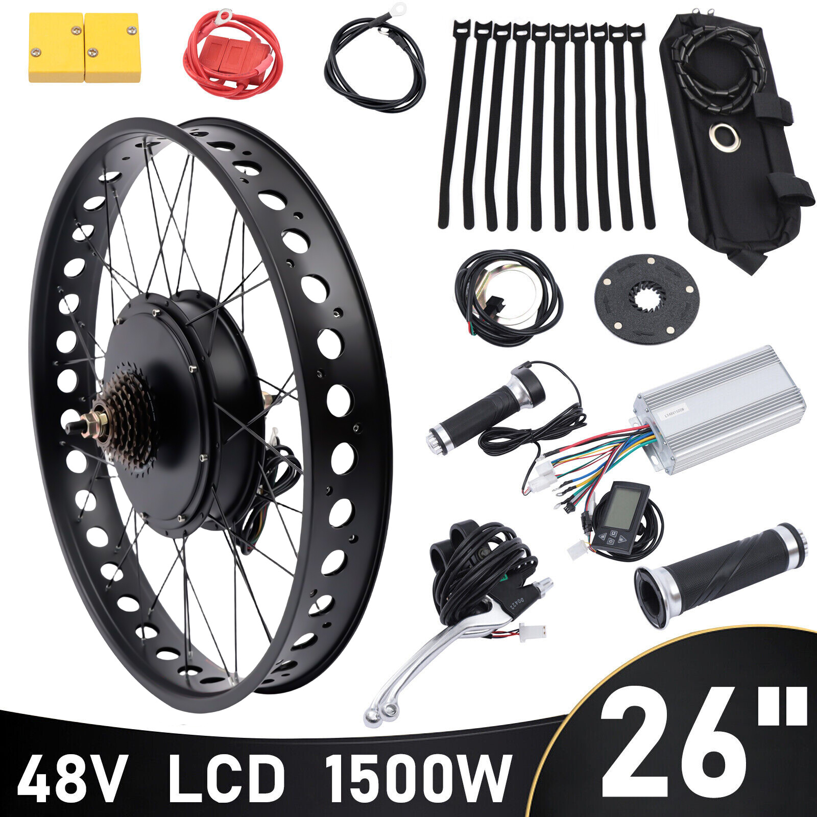 For 26″ 48V 1500W E-Bike Fat Tire Bicycle Rear Wheel Hub Motor Conversion Kit
