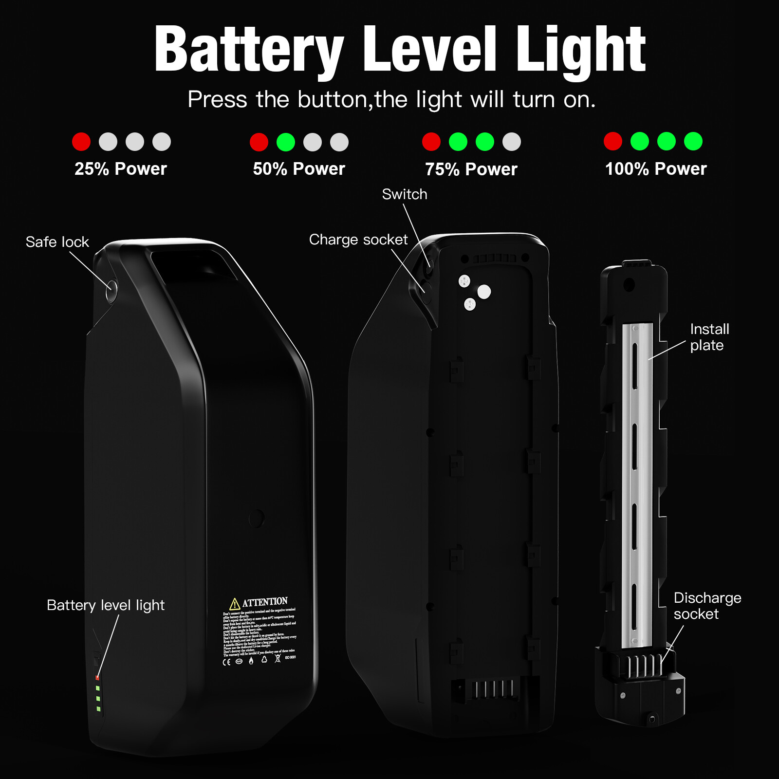 Ebike Battery 52V 48V 20Ah 25Ah 17Ah 100W-2400W Electric Bike Lithium Battery