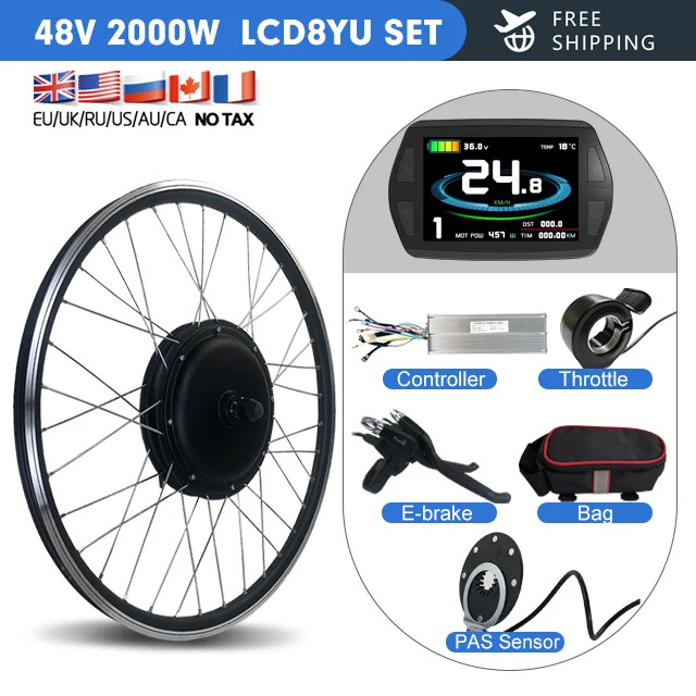 48V 2000W MTB Electric Bicycle Conversion Kit Front Hub Motor Wheel 20-29in 700c