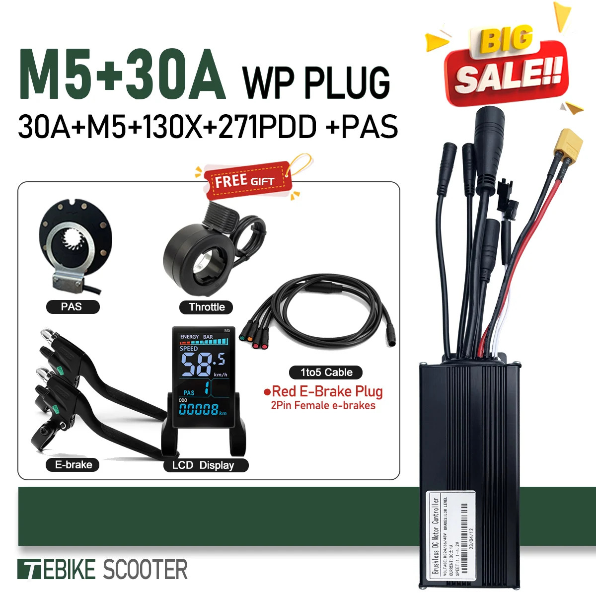 E-bike Sine Wave 3 Mode Controller Set 17A 26A 30A 40A 350W-2000W Hub Motor