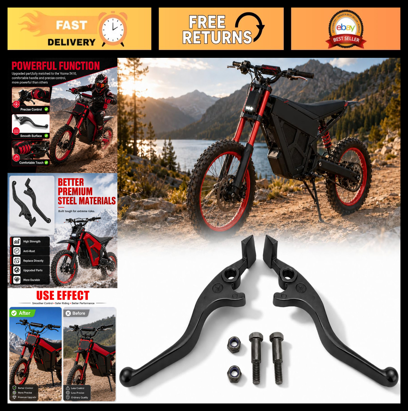 2Pcs Upgraded Brake Levers for Electric Dirt Bike, Durable Anti-Rust Clutch Hand