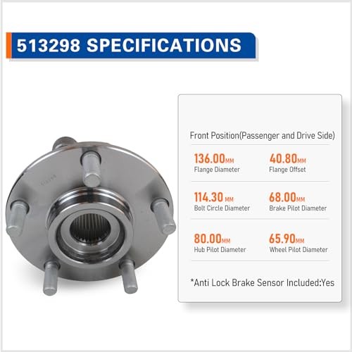 Pair 513298 Front Wheel Hub and Bearing Assembly Compatible with 2008-2013