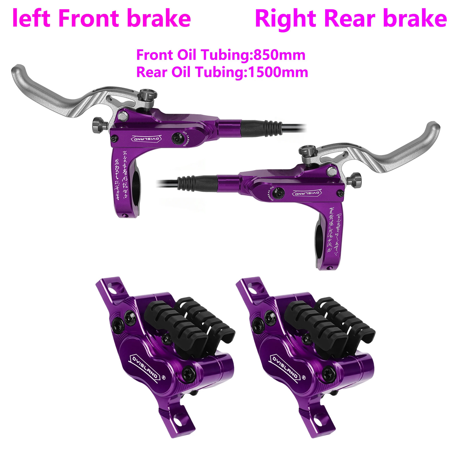 DYISLAND MTB 4-Piston Hydraulic Disc Brake Set 850/1500mm Ceramic Pads AM DH