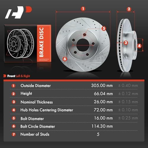 12.01 inch (305.05mm) Disc Brake Rotors Compatible Front Drilled and Slotted