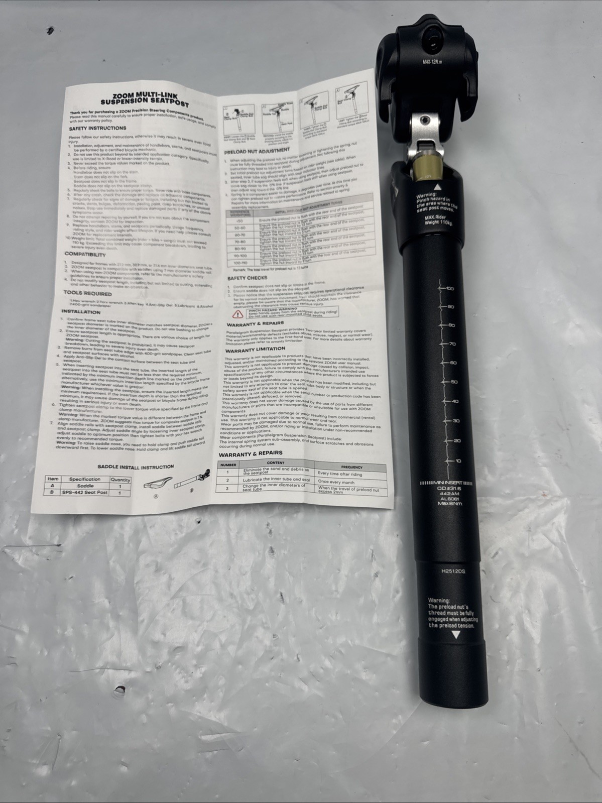 Zoom SP442 Adjustable Bike Suspension Seatpost 31.6mm A2