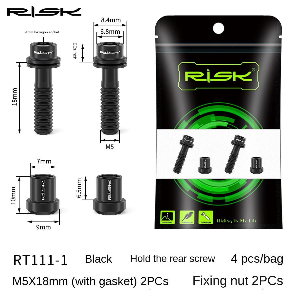 RISK Bicycle Carbon Stem Bolts M5x18mm M5x20mm Titanium Fastener Screw with Nut