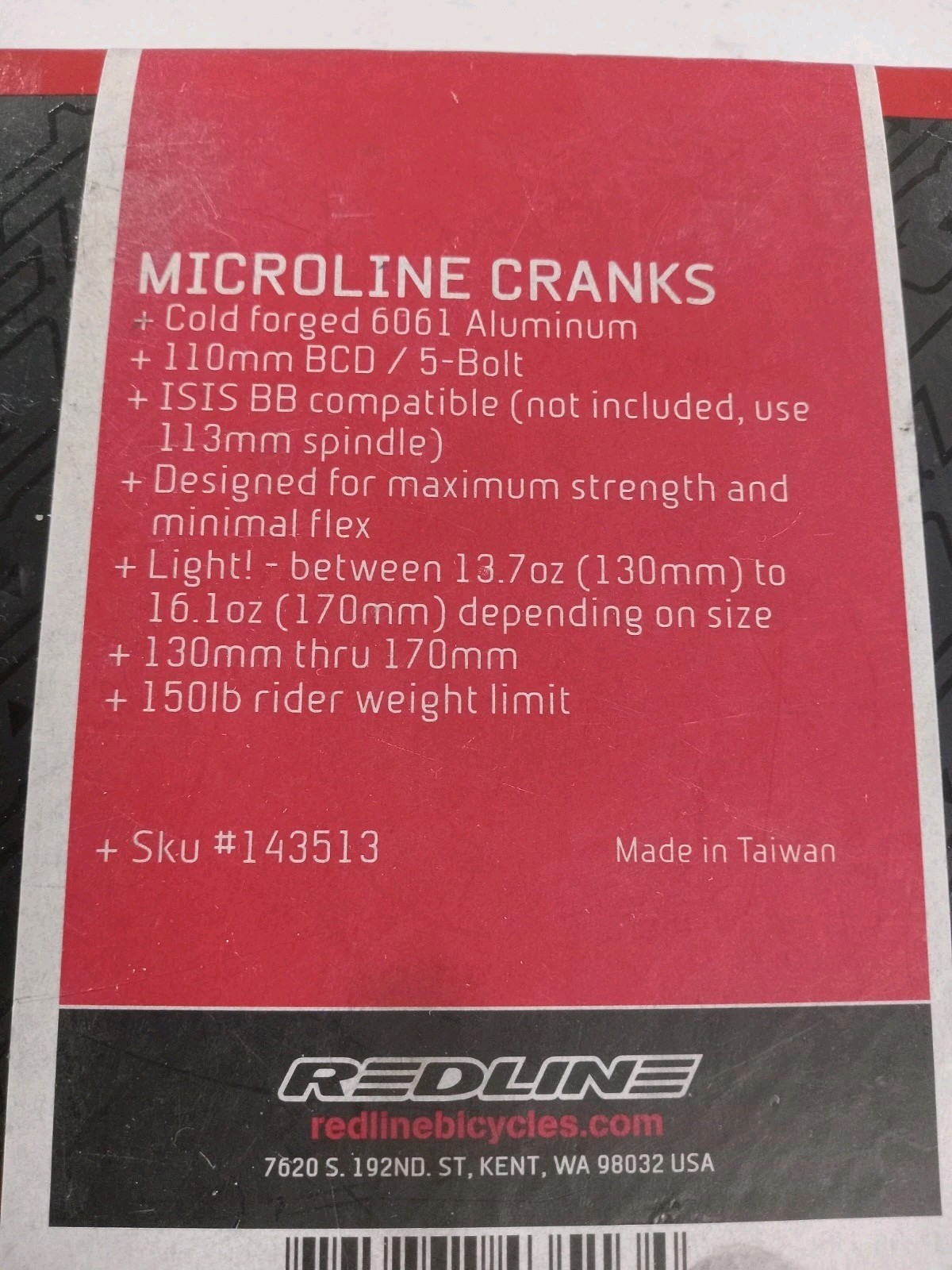 Redline Microline Cranks Isis Drive 130mm
