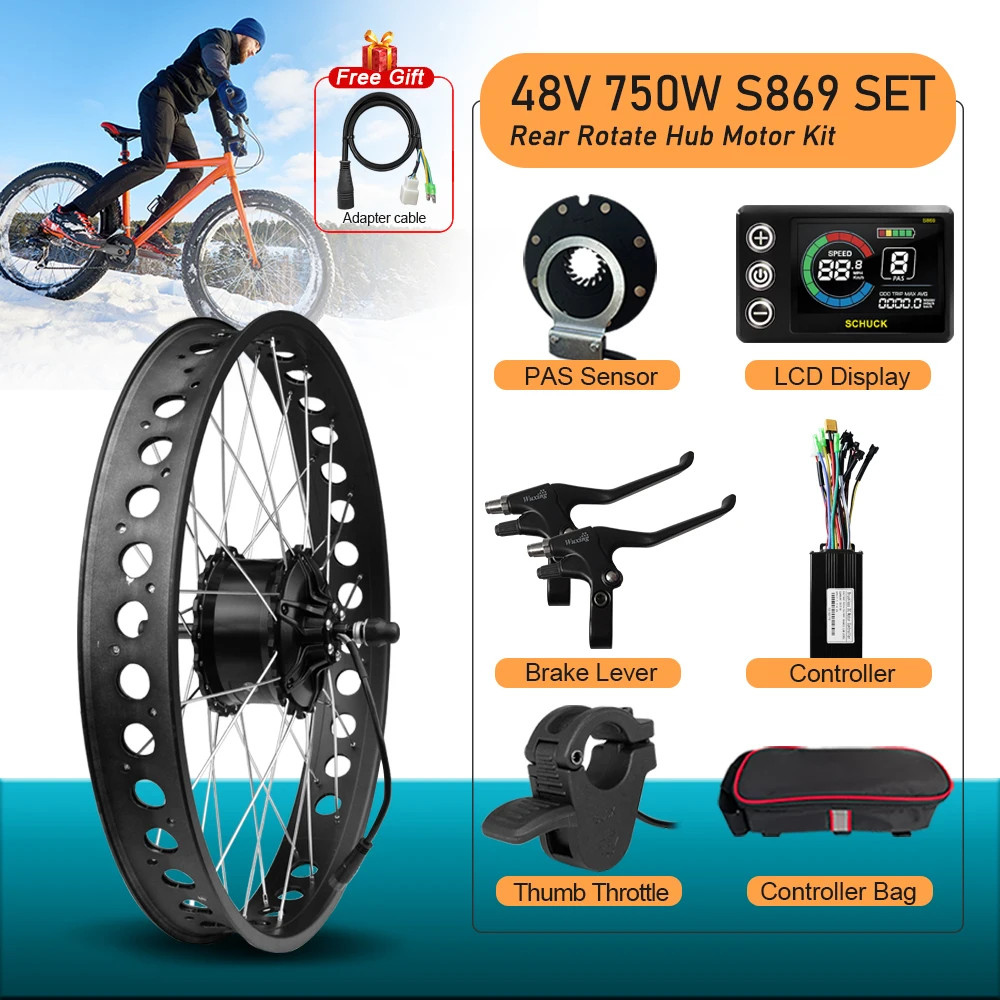 Electric Fat Bike 48V 750W 4.0 Rear Hub Motor Wheel Bike Conversion Kit 20/24/26