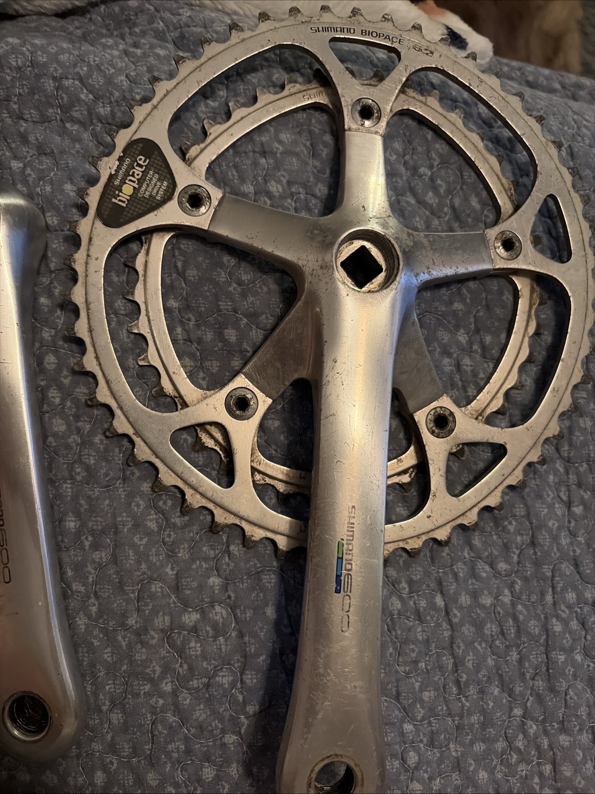 Vintage Shimano 600 6400 Tri Color Double Crankset – 53/39 170mm – Used Biopace