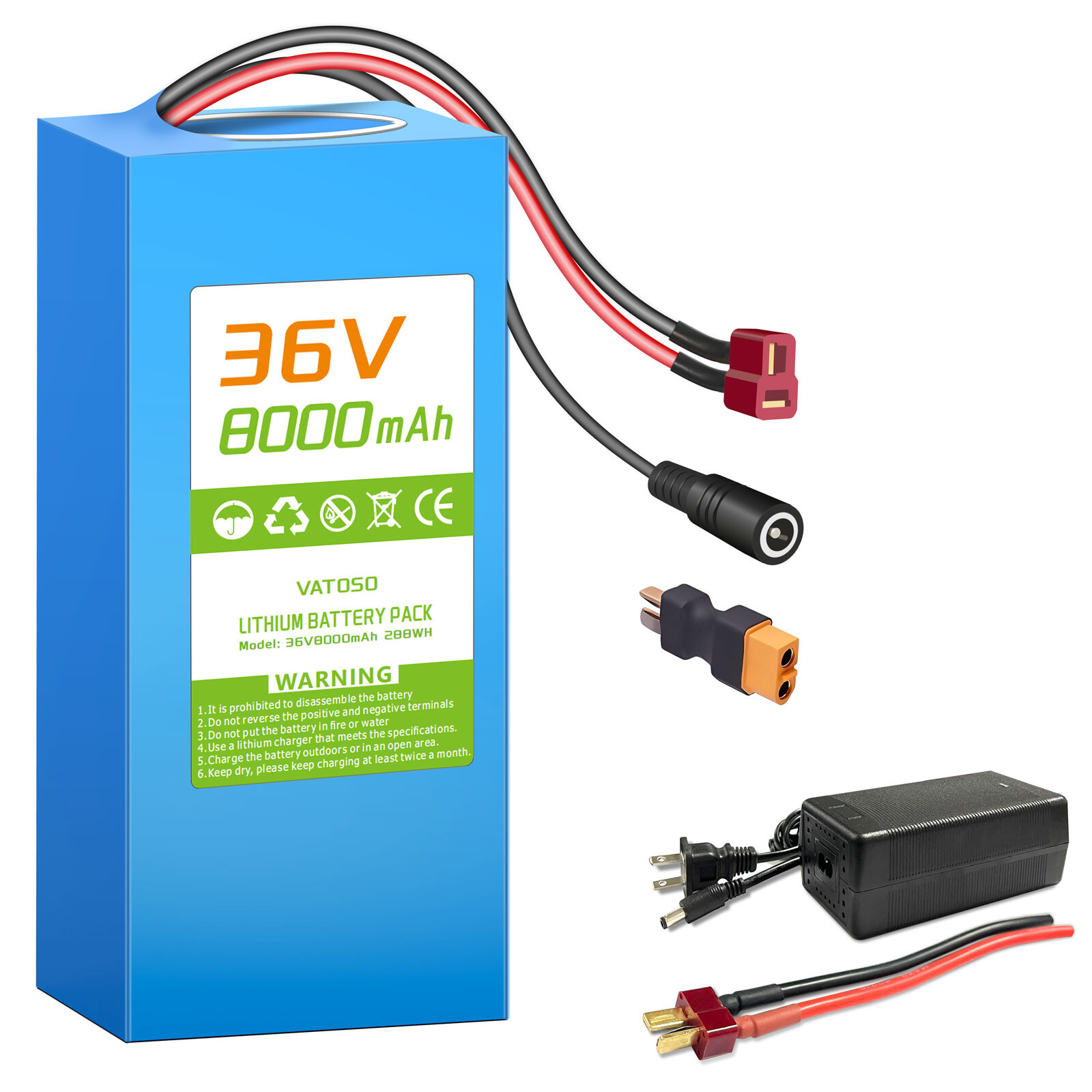 36V Lithium Battery Pack 8Ah, Built-in 25A BMS, XT60 Connector