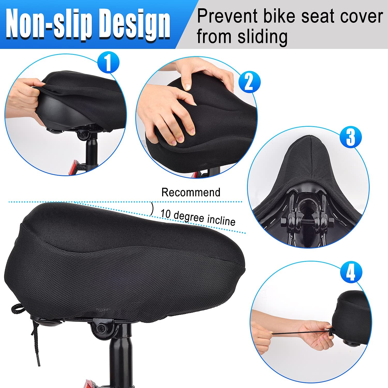 Thick & Wide Gel Bike Seat Cushion Cover Pad with Rainproof Cover – Comfortab…