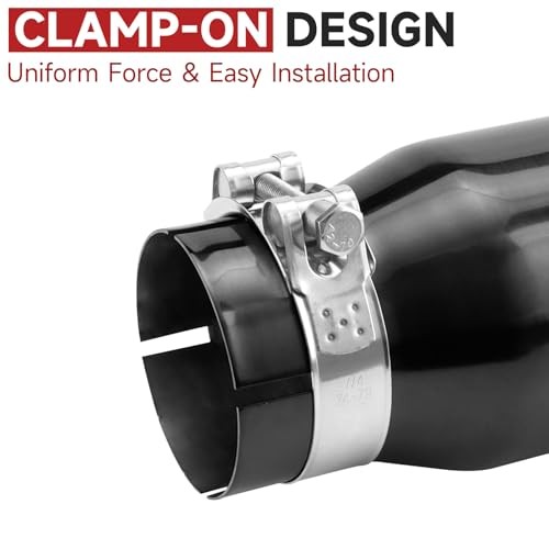 Black Exhaust Tips 2.5″ Inlet, 2.5″ Inlet 2.5″ ID – 4″ OD – 12″ Long Clamp on