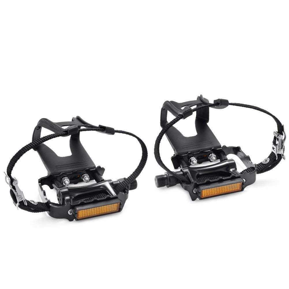 Bike Pedals With Toe Cages And Straps Universal Fit Bicycle 9/16 Inch Black