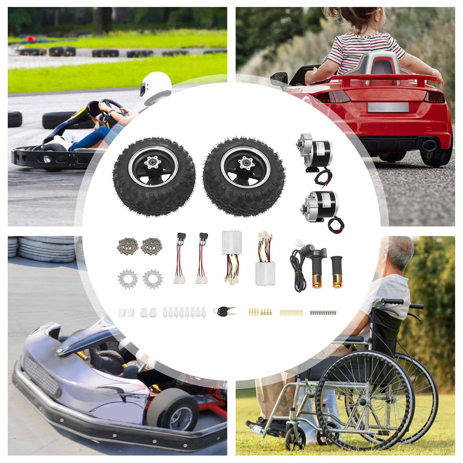 36V 350W Geared Motor Wheel Conversion Kit 10in for Electric Cart Scooter