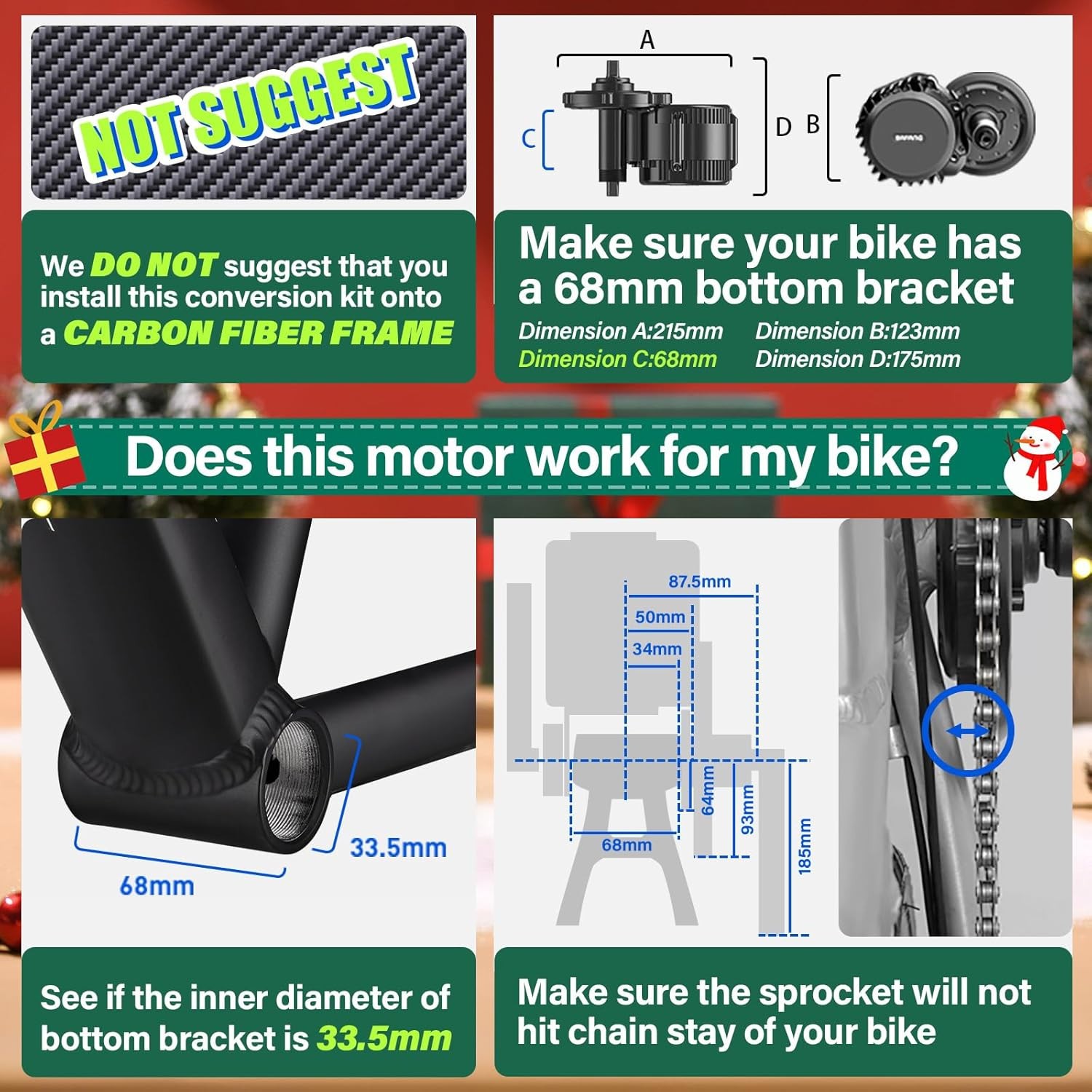 ✅ BAFANG 36V/500W UART Version BBS02B E-Bike Mid Drive Kit, 68mm Bottom Bracket