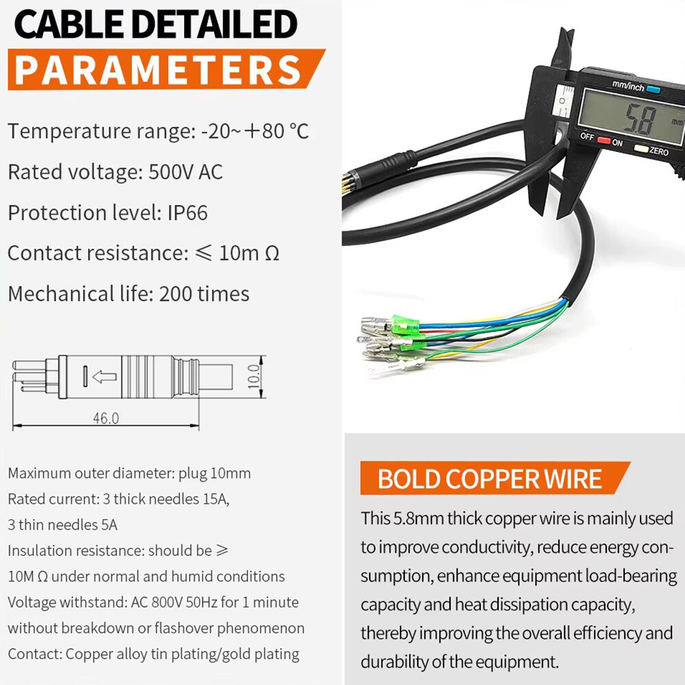 E-bike Electric Bicycle Hub Motor Extension Cable 9 Pin Male Female 90/130/160cm