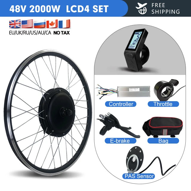 48V 2000W MTB Electric Bicycle Conversion Kit Front Hub Motor Wheel 20-29in 700c