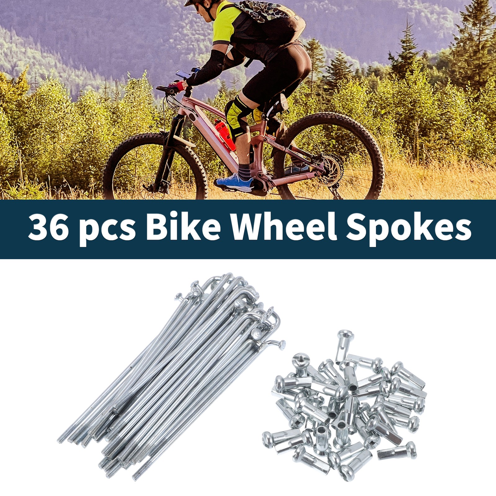 1 Set 13G 76mm Length Bicycle Spokes Nipple 45 Steel Galvanized Universal