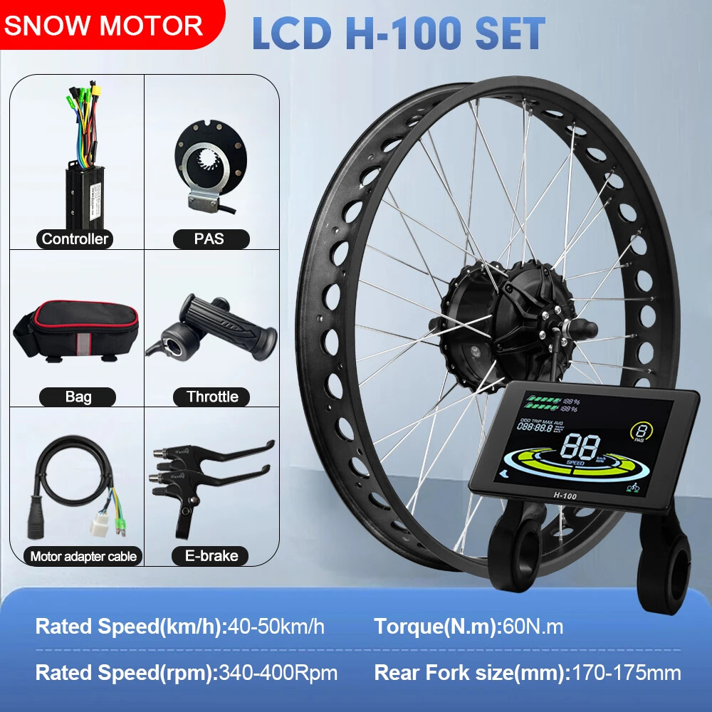 Snow Fat E-bike Conversion Kit 48V 750W Rear Hub Motor Wheel Dropout 170-175mm