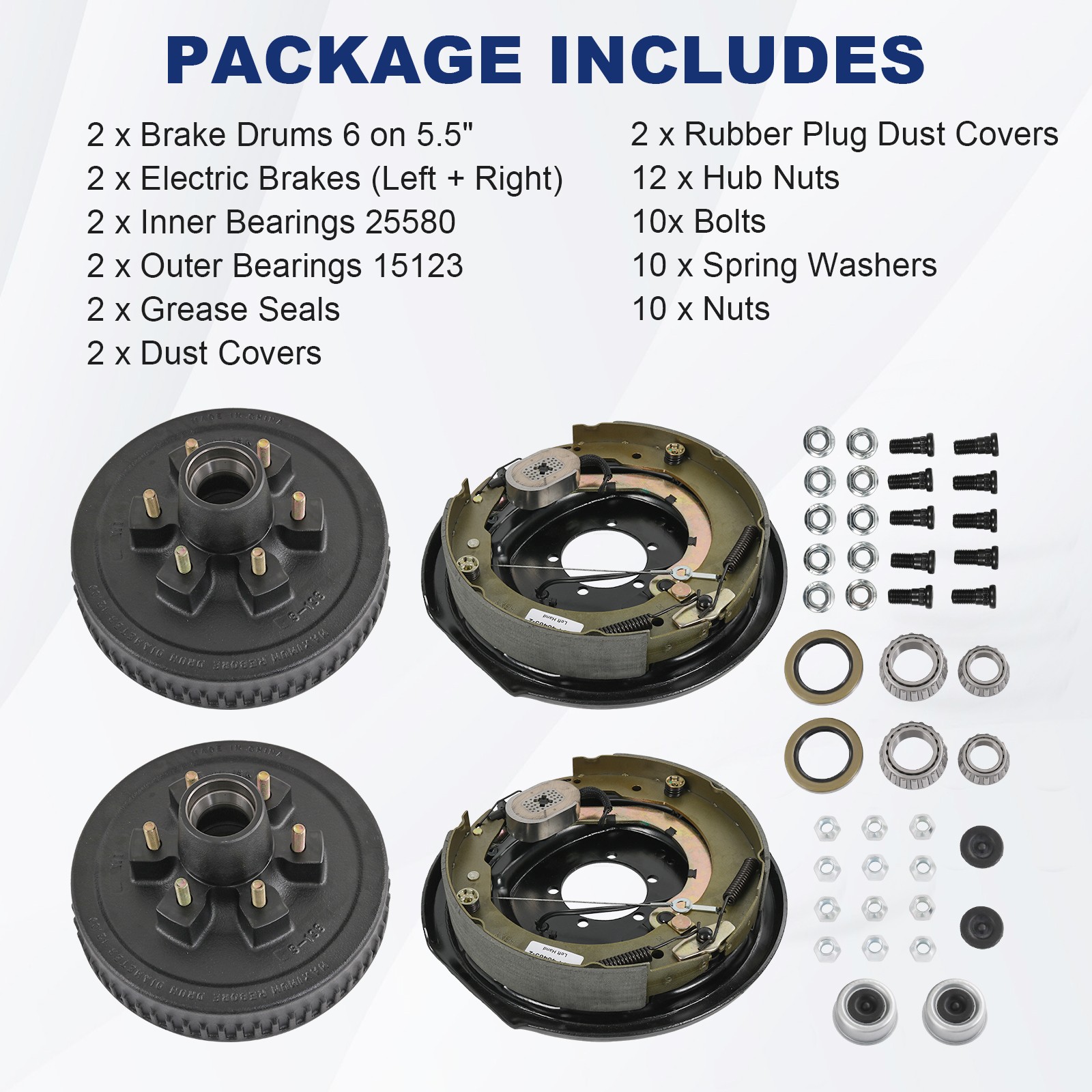 New Self-Adjusting Electric Brake 6 on 5.5″ Bolt Circle Drum Kits with 12″ X 2″