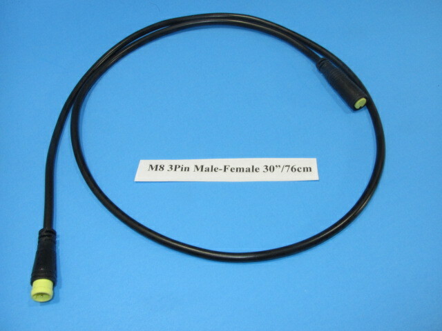 M8 3Pin Yellow Waterproof Connector Male-Female 30″/76cm Extension Cable eBike