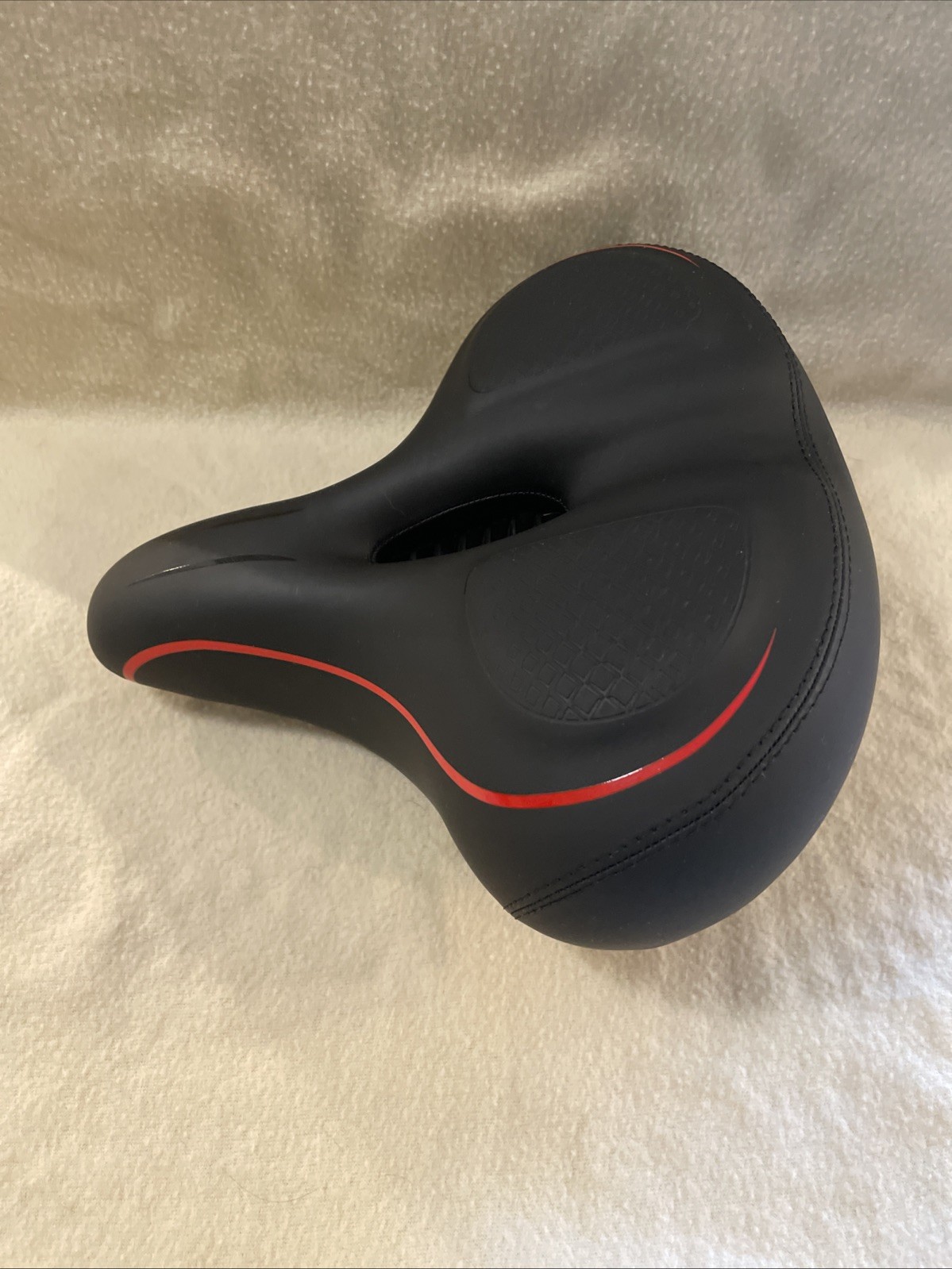 Wide Comfort Peloton Bicycle Saddle Seat Black Red Synthetic Steel New w/o Tags
