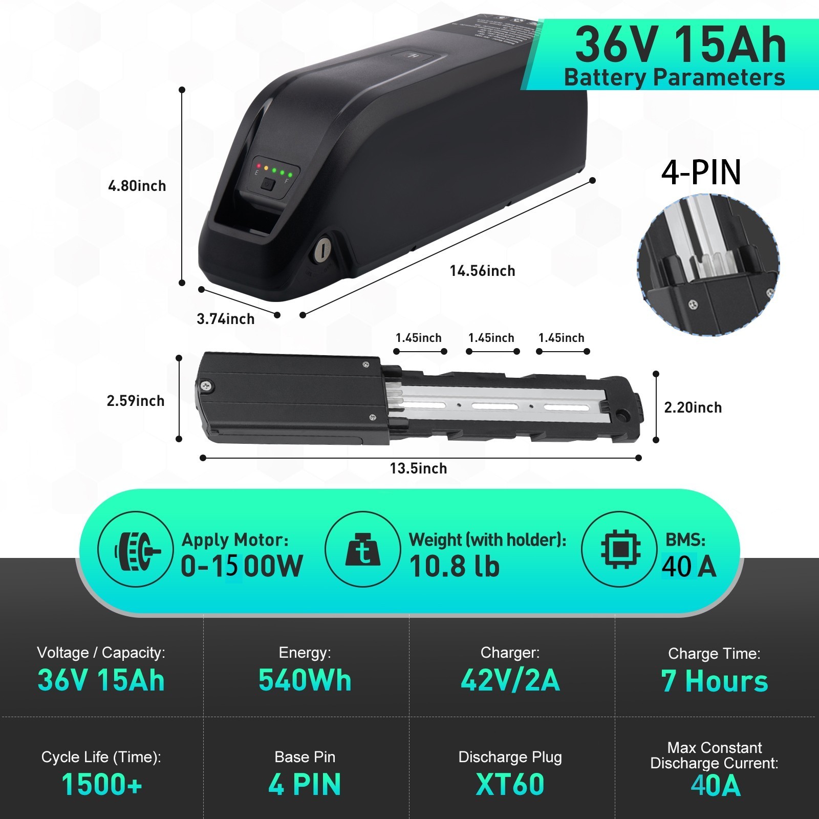 EBIKE BATTERY LITHIUM Li-Ion 36V 48V 15AH 40A BMS 0-1800W Electric Bike Bicycles