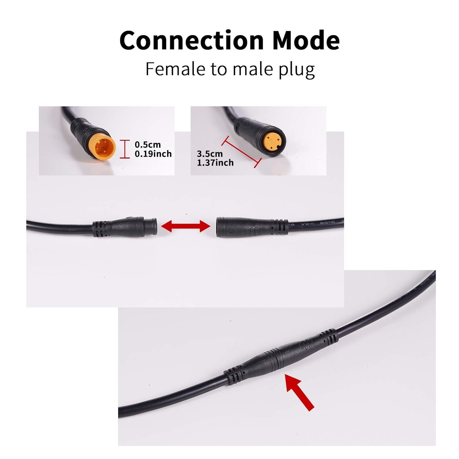 Ebike Extension Cable 2-9 Pin Waterproof Plug for Light Throttle Display 80cm