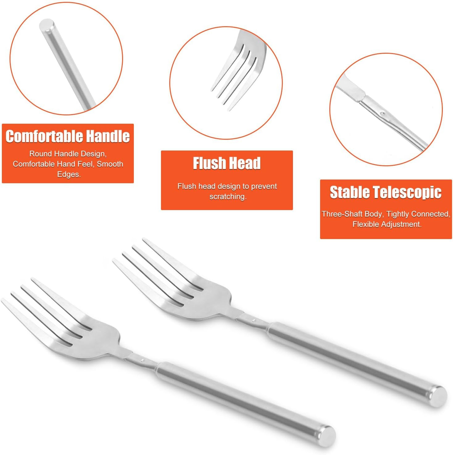 2Pcs Extendable Fork, 8.66-25.59 Inch Extra Long Handle Telescopic Expandable Fo